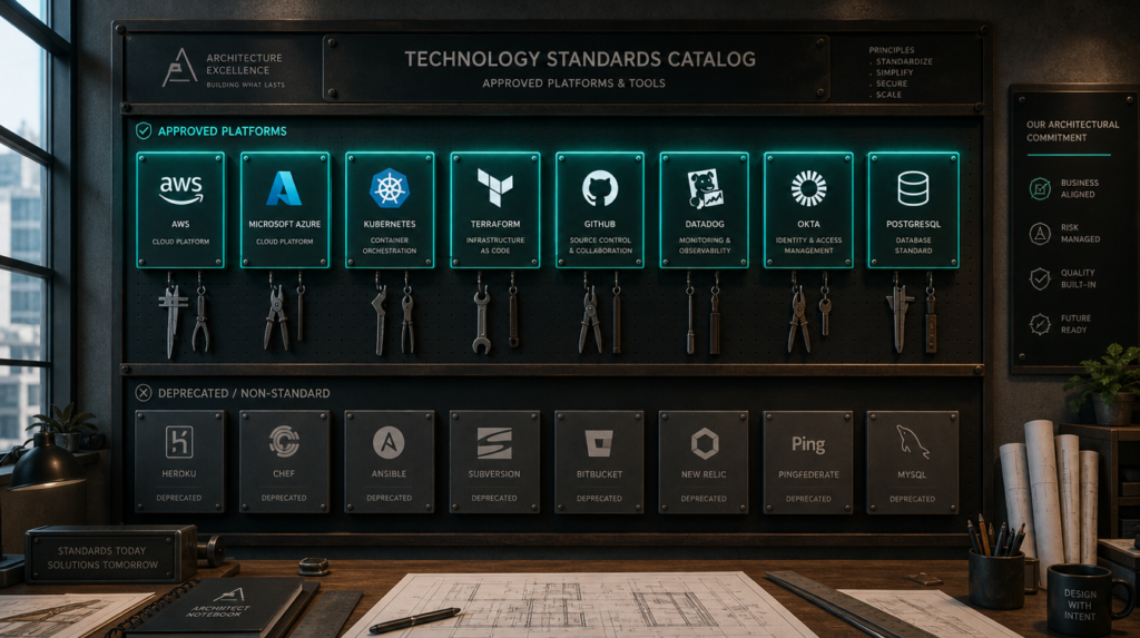 Technology architecture defines platforms, cloud landing zones, engineering standards, and resilience patterns that scale…