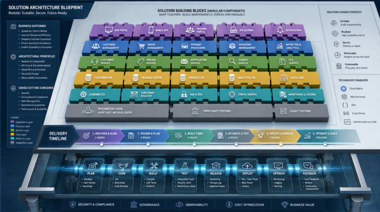 Solution architecture translates enterprise direction into designs delivery teams implement. Learn engagement models, ADRs…