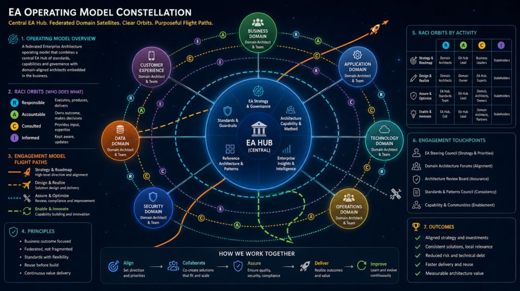 Enterprise architecture diagram: design an EA operating model that matches decision rights, funding, and organizational…