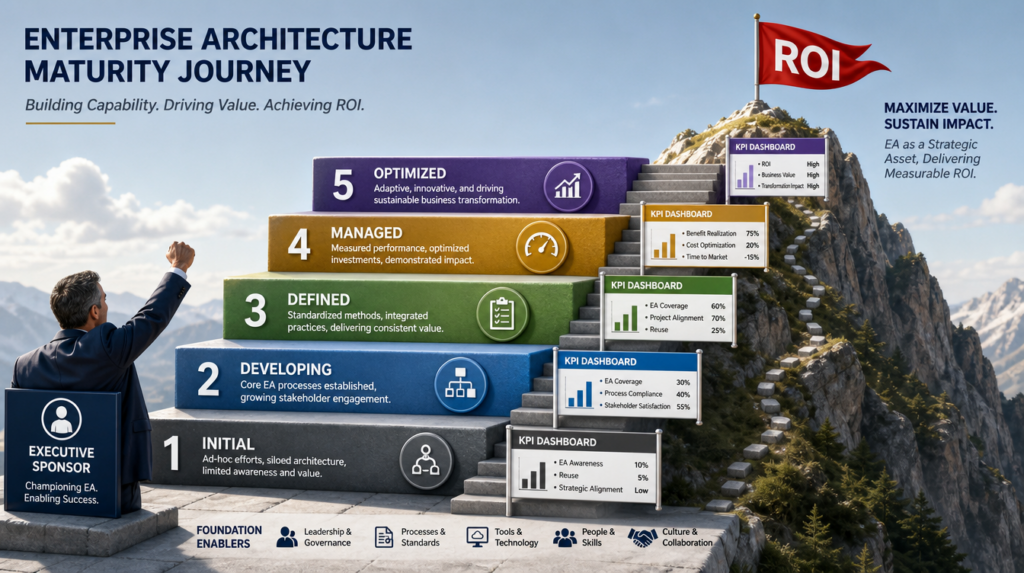 Enterprise architecture diagram: advance EA maturity, prove ROI, and secure executive sponsorship with metrics boards…